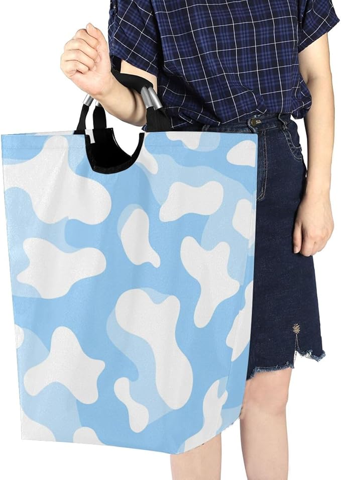 Laundry Hamper Basket Cow Texture Blue Storage Basket Collapsible Clothes Hamper with Handle Decorative Organizer Bins Basket for Laundry Room Bedroom Clothes College