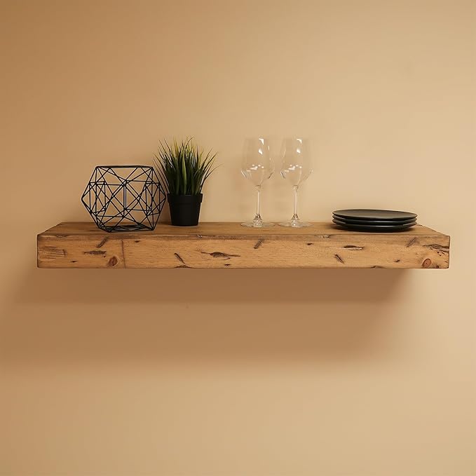 Urbandi Rustic Distressed Floating Shelves, Set of 2, Handmade Out of Pine Wood, 3 Inch Thick, Made in USA (Aged Oak, 24Lx3Hx6D)