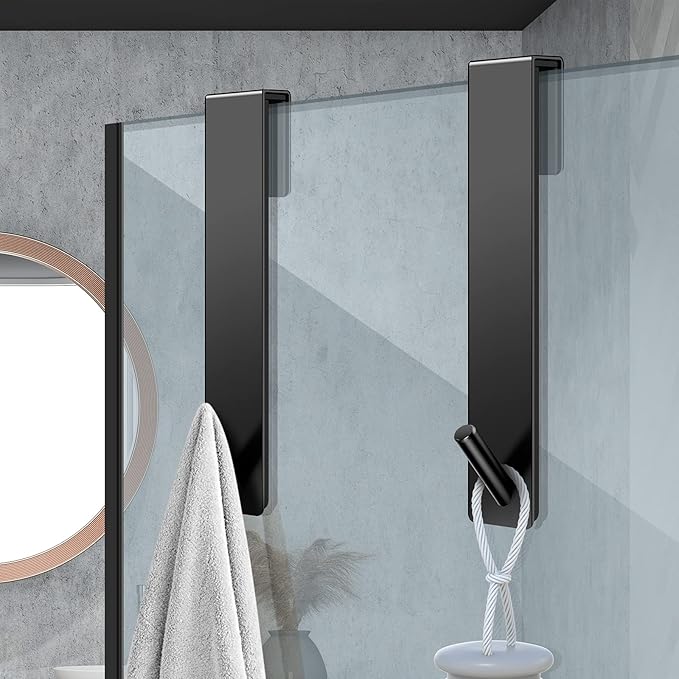Kontoyo Shower Door Hooks(10 Inch),Extended Over Door Hooks for Bathroom Frameless Glass Shower Door,Stainless Steel Towel Hooks,Heavy Duty Rack Hooks for Robe,Towel-4 Pack-Black