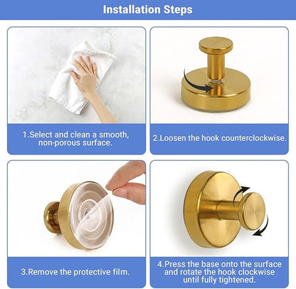 Season 2 Season Suction Cup Hooks for Shower, Heavy Duty Wreaths Hangers for Glass Door Window, Towel Hook No Drill Holder on Smooth Wall, Mirror, Tile for Home (2Pcs Gold)
