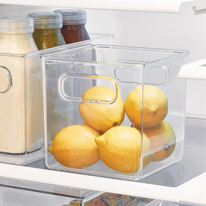 iDesign Pantry Storage Bins with Handles - Cube Organizer Bins for Cabinets or Fridge - Set of 4 - Clear