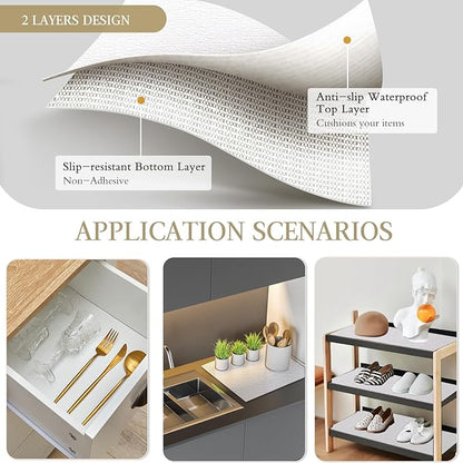 Beautysaid Shelf and Drawer Liner for Kitchen Cabinet, Non Adhesive Non Slip Shelf Paper Waterproof Washable Thickened for Dresser Pantry Shelve Bathroom Protector Liner(White,23.6 in x 10 FT)