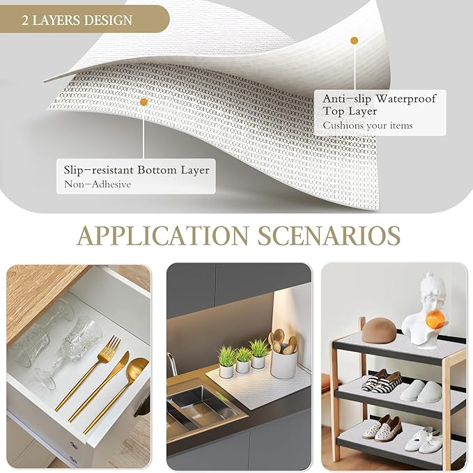 Beautysaid Shelf and Drawer Liner for Kitchen Cabinet, Non Adhesive Non Slip Shelf Paper Waterproof Washable Thickened for Dresser Pantry Shelve Bathroom Protector Liner(White,20 in x 30 FT)