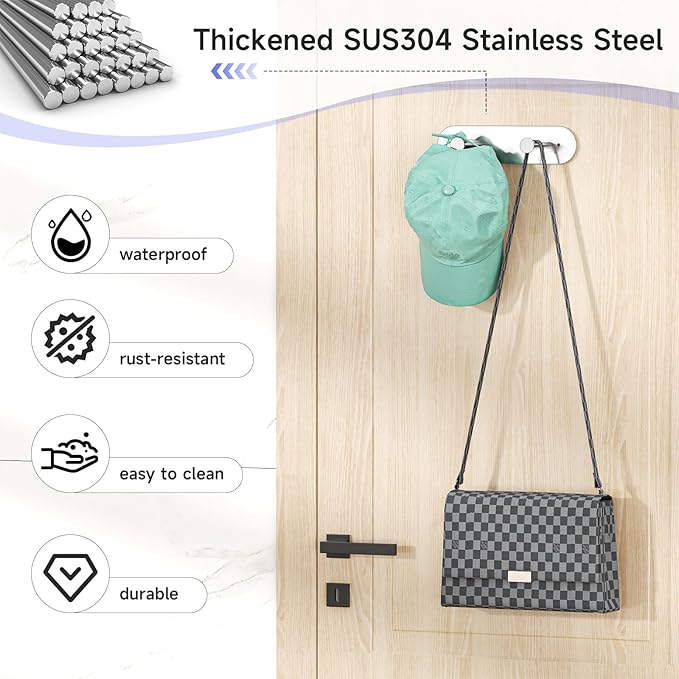 Ironing Board Holder Wall Mount,Ironing Board Hanger with Removable Hooks, Laundry Rooms Stainless Steel Ironing Boards Hook for Wall for Y or T Leg (Silver)