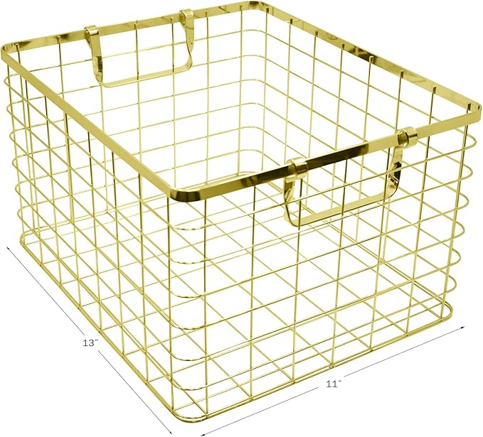 Set of 3 Nested Wire Basket Trays for Storage and Organizing (Gold)