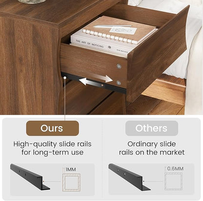 SUCSSRICH Nightstand, Night Stand with 3 Drawers, Modern Nightstand with Large Storage, Silent Slides, Wooden End Side Table, Bedside Table with 3 Drawers for Bedroom (Brown)