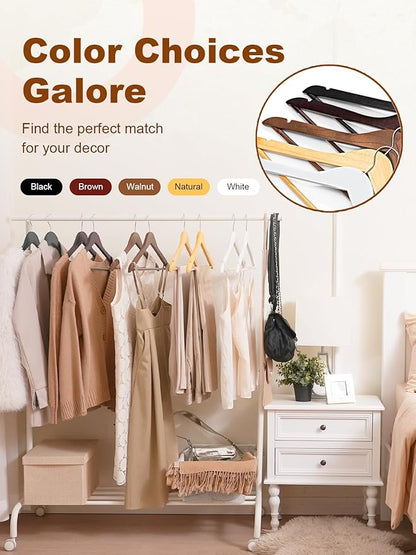 HOUSE DAY Bulk Wooden Hangers 160 Pack, Solid Wood Hanger with Non Slip Pant Bar, Heavy Duty Wooden Coat Hanger for Closet, Smooth Finish Wood Clothes Hangers for Shirts, Suits Jackets, Dress, Natural