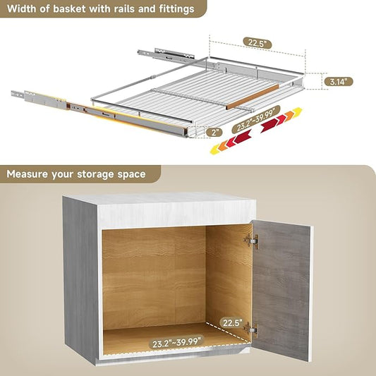 taiheis 2 Pack Expandable Pull Out Cabinet Organizer，Side Mounting 23.2~39.99"x22.5"Cabinet Pull Out Shelves, Expandable Slide Out Spice Rack for Kitchen Bathroom Office