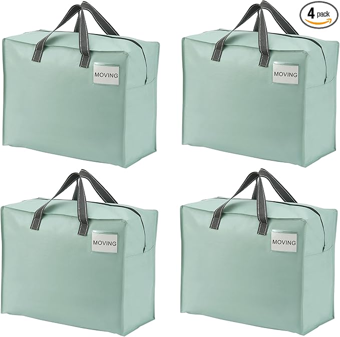 VENO 4 Pack Moving Bags, Christmas Storage Containers, Storage Totes, Zipper On Top, Sturdy, Storage Bags for Camping, Clothes, Bedding, Comforters, Pillows (13 Gallon Light Green, 4 Pack)