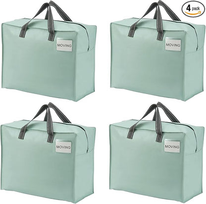 VENO 4 Pack Moving Bags, Christmas Storage Containers, Storage Totes, Zipper On Top, Sturdy, Storage Bags for Camping, Clothes, Bedding, Comforters, Pillows (13 Gallon Light Green, 4 Pack)