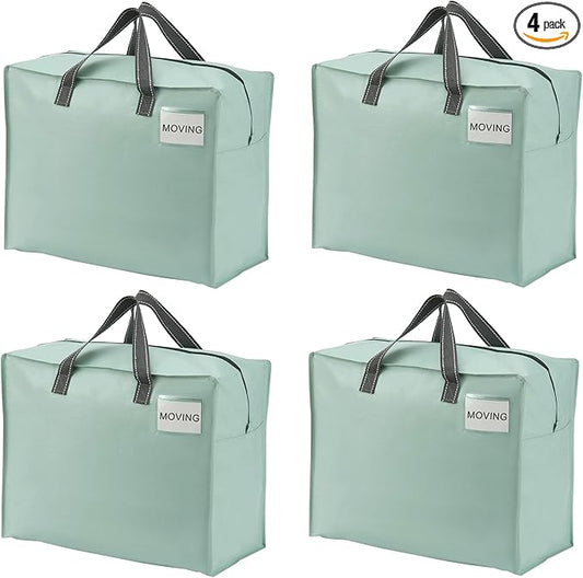 VENO 4 Pack Moving Bags, Christmas Storage Containers, Storage Totes, Zipper On Top, Sturdy, Storage Bags for Camping, Clothes, Bedding, Comforters, Pillows (13 Gallon Light Green, 4 Pack)