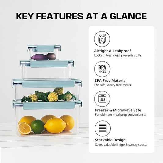 LocknLock HPL406 Classic-Plus Plastic Food Storage Container with Lid for Kitchen, Lunch, Meal Prep, and Leftovers, BPA-Free, Airtight, Leakproof, Microwave, Dishwasher, Freezer-Safe, 2.1L