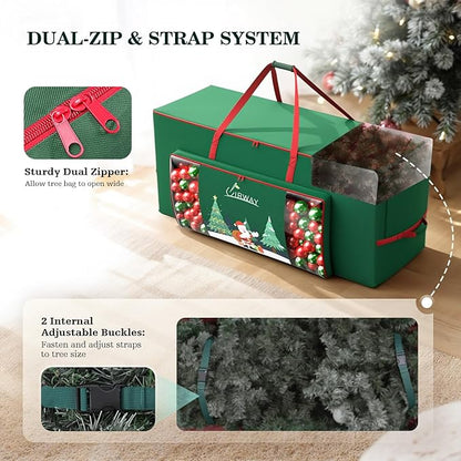 UIRWAY Christmas Tree Storage Bag- Fit for 7.5ft Artificial Trees, 600D Oxford Christmas Tree Bag with Transparent Pouch & Side Pocket, Extra Large Tree Bags with Sturdy Handles & Dual Zipper, Green