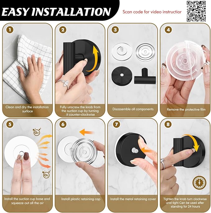 MOTAIPEAK Suction Cup Hooks for Shower,Heavy Duty Shower Towel Suction Hooks,No Drill Wall Mounted Towel Hooks for Bathrooms Wall,Kitchen,Glass,Mirror,Tile to Hang Towels,Robes,Coat-Black(2 Pack)