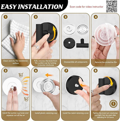 MOTAIPEAK Suction Cup Hooks for Shower,Heavy Duty Shower Towel Suction Hooks,No Drill Wall Mounted Towel Hooks for Bathrooms Wall,Kitchen,Glass,Mirror,Tile to Hang Towels,Robes,Coat-Black(2 Pack)