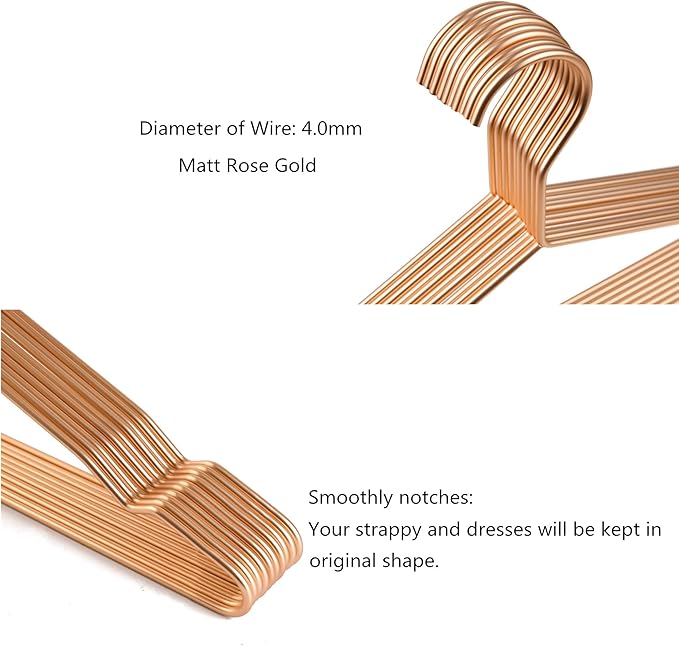 Better to U 17 Inch Metal Clothes Hanger 20 pack, 4.0mm Heavy Duty Shirt Blouse Hanger for Coat Suit Bridal Boutique, Space Saving Slim Wire Hanger for Camisole Trousers Wedding Dress（Matte Rose Gold）