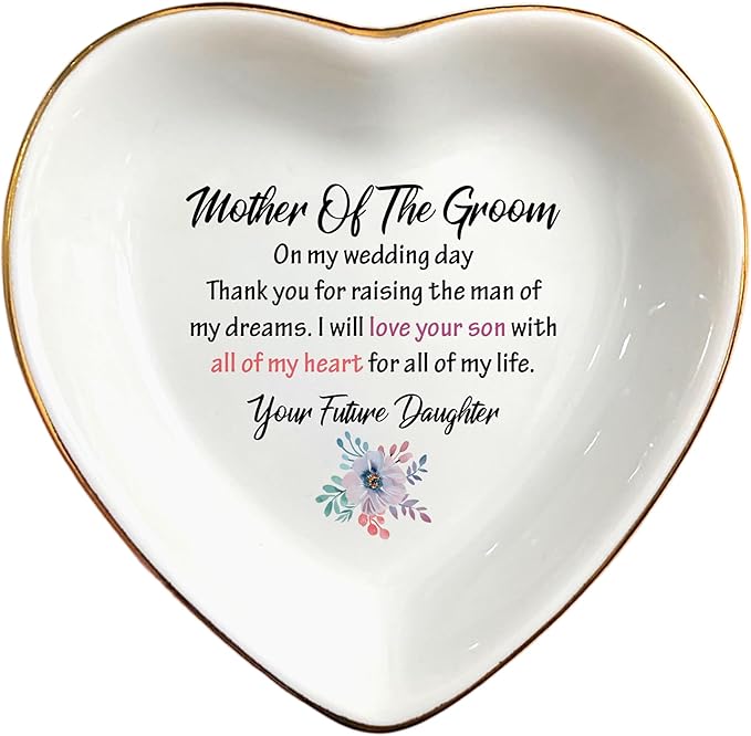 Ring Dish Gifts for Mother of the Groom from Bride-I Will Love Your Son With All Of My Heart-Wedding Gift for Mother of the Groom-Bridal Shower Gift-Ceramic Jewelry Holder Ring Dish Trinket Box Tray