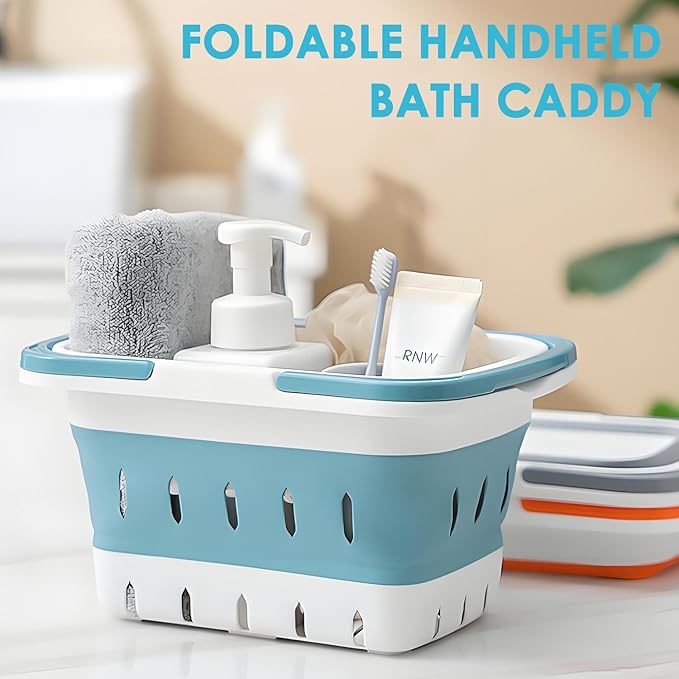 Fammart Portable Shower Caddy Tote – Collapsible Plastic Basket with Handles, Foldable Storage Organizer for Bathroom, Kitchen, College Dorm, Gym, Travel & Camping