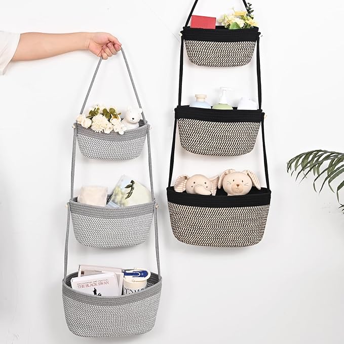 Hanging Storage Baskets, Over The Door Basket, Cotton Wall Baskets Storage, Hanging Door Basket with 4 Hooks