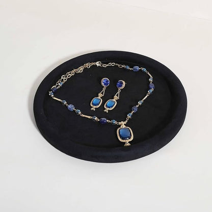 GemeShou Round Jewelry Organizer Plate, Top Microfiber Velvet Jewelry Display Tray, Empty Jewelry Showcase Tray for Necklaces, Bracelets, Rings, Earrings (Black-Large, 9.8 x 9.8 in)