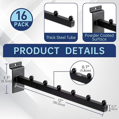16 Pack Waterfall Slatwall Hooks, Heavy Duty Slatwall Display Hangers and Accessories for, Retail Display, Garage, and Home Storage (12 Inch)