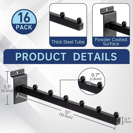 16 Pack Waterfall Slatwall Hooks, Heavy Duty Slatwall Display Hangers and Accessories for, Retail Display, Garage, and Home Storage (12 Inch)