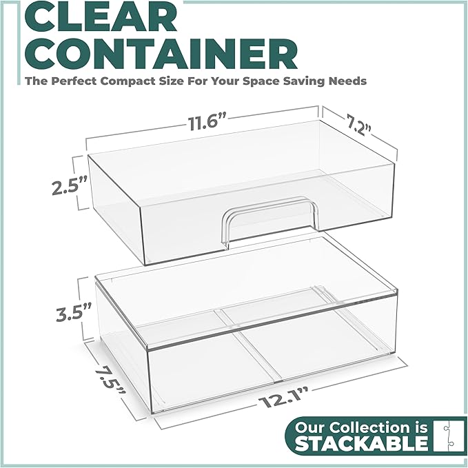 Sorbus Wide Stackable Acrylic Storage Drawers, 4 Pack Clear Plastic Organizer Bins for Baby Bottles, Makeup, Bathroom, Vanity &Countertop Organization, Pull-Out Drawer Design for Cabinets & Pantry
