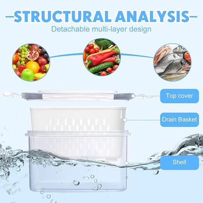 6 Pcs Fruit Storage Containers for Fridge, Food Storage Containers Berry Produce Fridge Organizer with Removable Colander Keep Fruits, Vegetable, Veggie, Meat Fresh Longer(Small, Medium, Large)