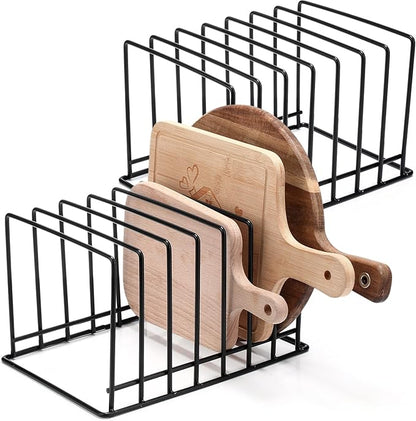 Chunful 2 Pack 7-Slot Cutting Board Rack Organizer Cookie Baking Sheet Rack Pan Organizer Pot Lid Holder Metal Tray Dividers for Kitchen Cabinet Storage Bakeware