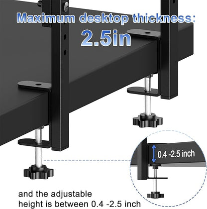 Spacrea clamp on Desk Shelf, 2 Tier Office Desk Shelves Organizer, Wood Desktop Supplies Storage Rack, Desk Organizers and Accessories (Black)