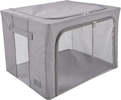 Periea Oxford Cloth Steel Frame Storage Boxes - Under-Bed or in Closet - Pack of 2 Large Organizers (Denim Effect - Grey)