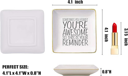 Topthink You are Awesome Gift – Ceramic Jewelry Holder Ring Dish Trinket Tray – Inspirational Birthday Graduation Christmas Gifts for Best Friends,Daughter,Sister,Niece,Women,Co-worker