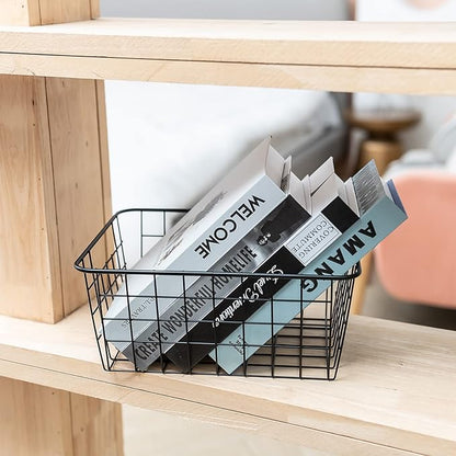 Wire Kitchen Storage Basket 4 Packs,Perfect Pantry Organization Accessories Basket,Laundry Basket,Countertop Organization,Suitable for Kitchen,Bathroom,Bedroom,Tabletop,Stackable,Brown