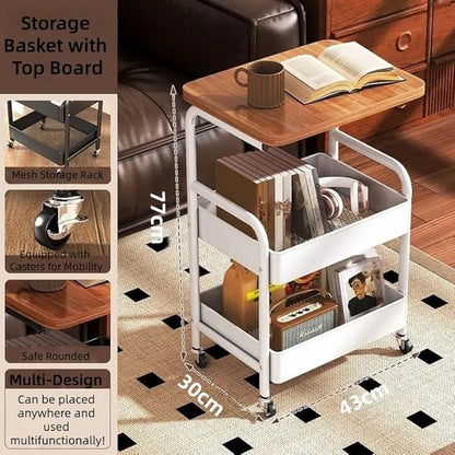 3Tier Rolling Cart - Metal Utility Cart with Wheels, Heavy Duty Mesh Rolling Storage Cart Organizer for Kitchen Office Bedroom Living Room Table (White)