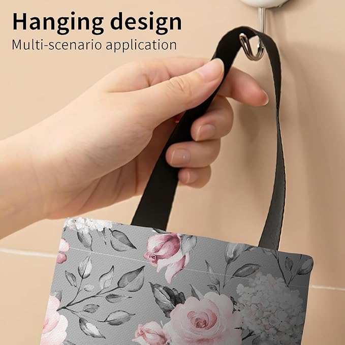 Plastic Bag Holder, Wall Mount Grocery Bag Organizer, Funny Hanging Trash Storage Dispenser for Home Kitchen Cute White Floral