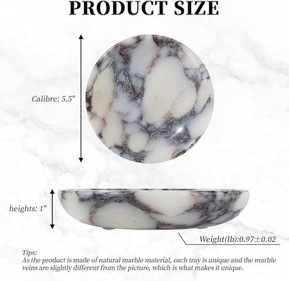 Amaauto Real Travertine Jewelry Dish, 5.5" Marble Tray, Trinket Dish for Ring Earring, Gift for Woman (Calacatta Viola)