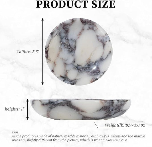 Amaauto Real Travertine Jewelry Dish, 5.5" Marble Tray, Trinket Dish for Ring Earring, Gift for Woman (Calacatta Viola)