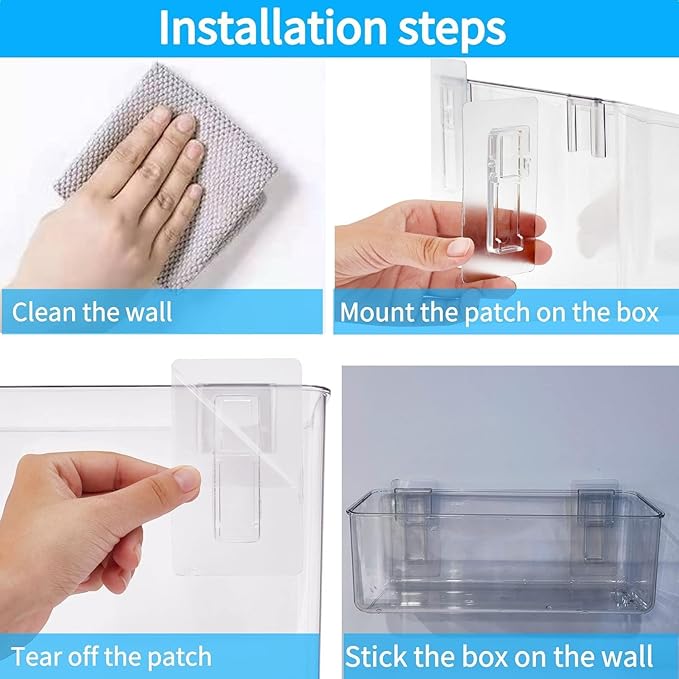 No-Drill Adhesive Wall Mounted Storage Organizer - 2 Pack Set for Bath Toys Storage, Kitchen, Bathroom & Pantry, Laundry Utility Room Storage Bins