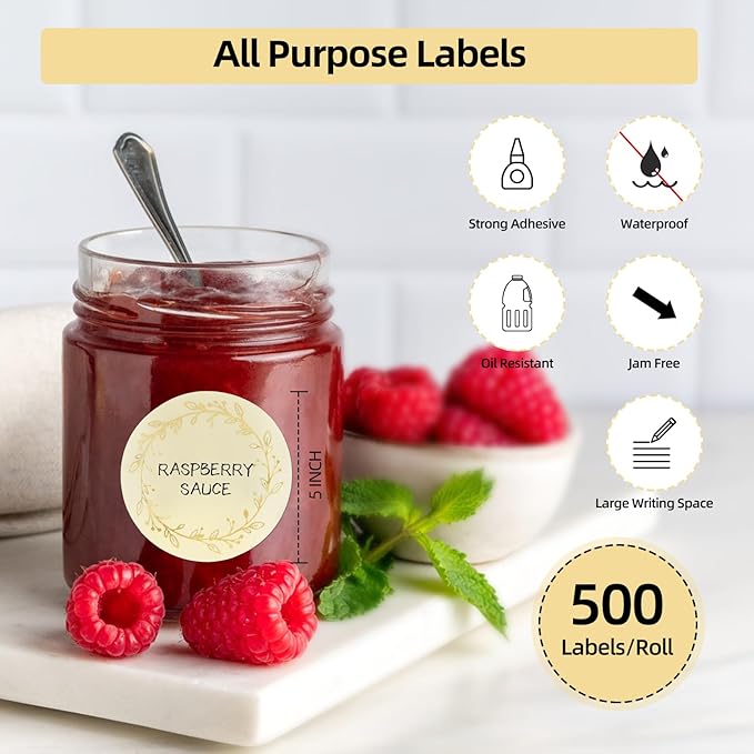 BATTOO 500 Pcs Golden Flower Labels, 2 Inch Round, Waterproof Oil Resistant, Perfect for Jars, Bottles, Kitchen, Pantry, Gift Tags