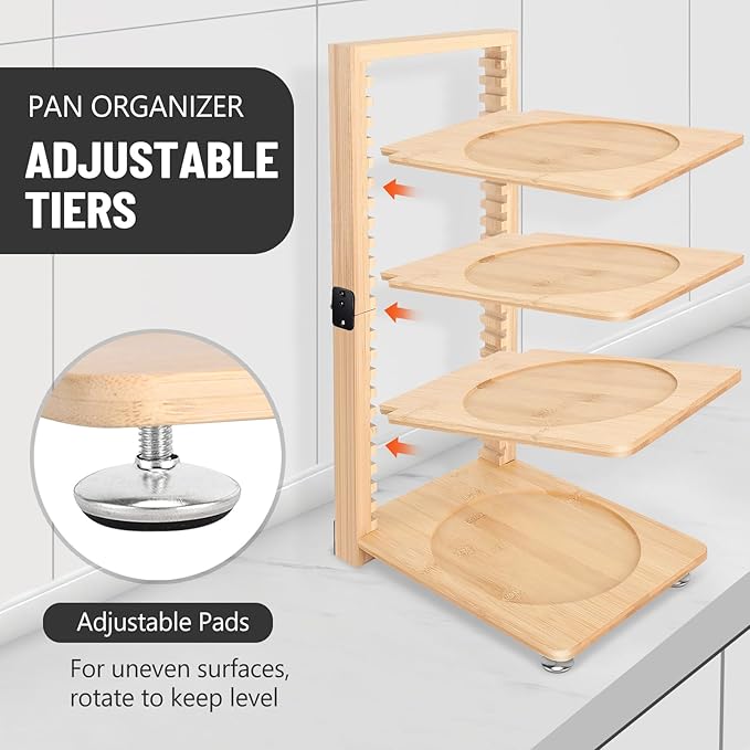 Meecoo Spring 6 Tier Pot Organizer Collapsible with 3 DIY Methods, Adjustable Pots and Pans Organizer Under Cabinet, Heavy Duty Pot Rack Inside Cabinet, Pot Holders Rack for Kitchen