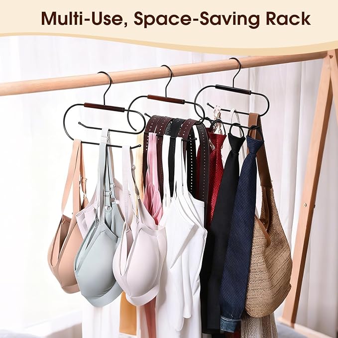 LoforHoney Hat Hangers for Closet, Hat Organizer for Baseball Caps, Wooden & Metal Hat Rack with Double-Layer Hanging, 4-Pack Racks Hold 40 Hats, Ideal for Hats Ties Bags Belts Leggings
