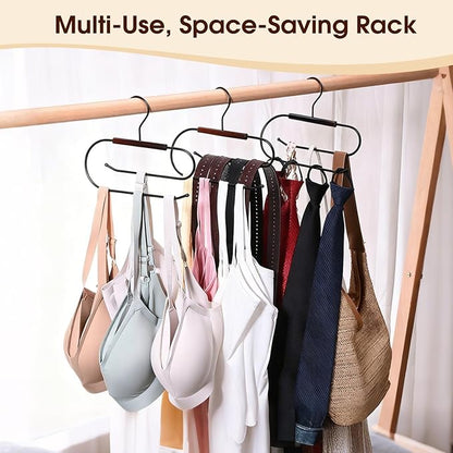 LoforHoney Hat Hangers for Closet, Hat Organizer for Baseball Caps, Wooden & Metal Hat Rack with Double-Layer Hanging, 2-Pack Racks Hold 20 Hats, Ideal for Hats Ties Bags Belts Leggings