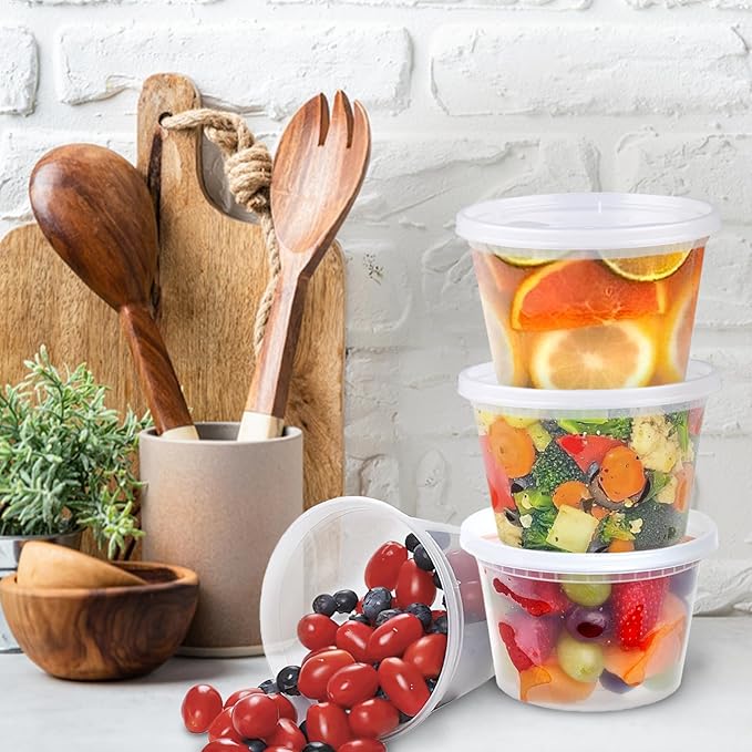 Slomg 24 Pack 16oz Plastic Deli Containers with Lids, Disposable Food Storage Containers for Soup Meal Prep Leftover, To Go Takeout Quart Bowls for Restaurant Kitchen Microwave Dishwasher Freezer Safe
