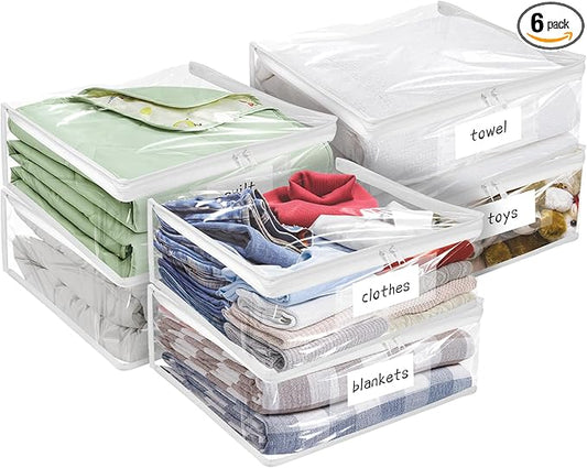 Plastic Storage Bags with Easy-Glide Zipper, Pack of 6, Durable Clear Vinyl Zippered Storage Bags for Clothes Sweaters Comforters Blankets Sheets Bedding (15.7 x 13.8 x 3.9 Inch)