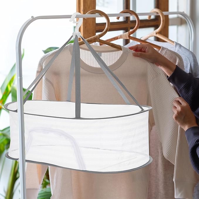 PATIKIL Folded Mesh Clothes Hanging Dryer, 4-Tier Sweater Drying Rack Folding Laundry Drying Rack for Indoor, Outdoor, Sweater, Clothing, 23.6" x 15.7" x 49.6"
