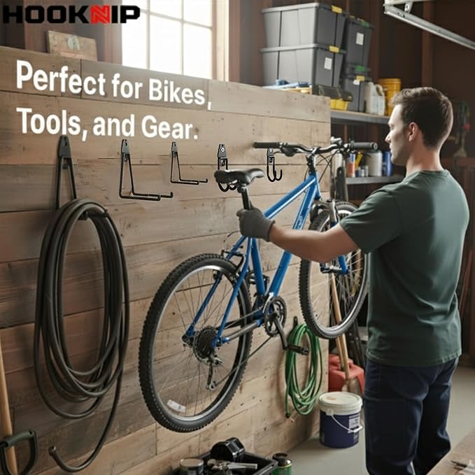 Pack 16 Garage Hooks Heavy Duty | Multi-Sized Wall-Mounted Tool Hangers with Anti-Rust PVC Coating | Heavy Duty Wall Hooks for Bikes, Ladders, Garden Tools, and More