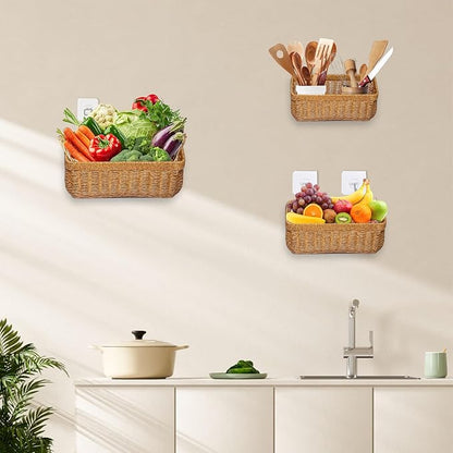 2 PCS Fruit Racks, Kitchen Hanging Basket, Open Storage Bins, Fruit And Vegetable Storage Container, Potato Basket, Kitchen And Bathroom Countertop Organization For Home Decor(Yellow-(M+L))