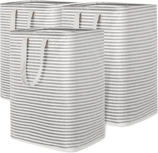 Lifewit 3 Pack Laundry Hamper Large Collapsible Laundry Baskets, Freestanding Waterproof Clothes Hamper with Easy Carry Handles in Laundry Room Bedroom Bathroom College Dorm, Grey, 3 x 90L