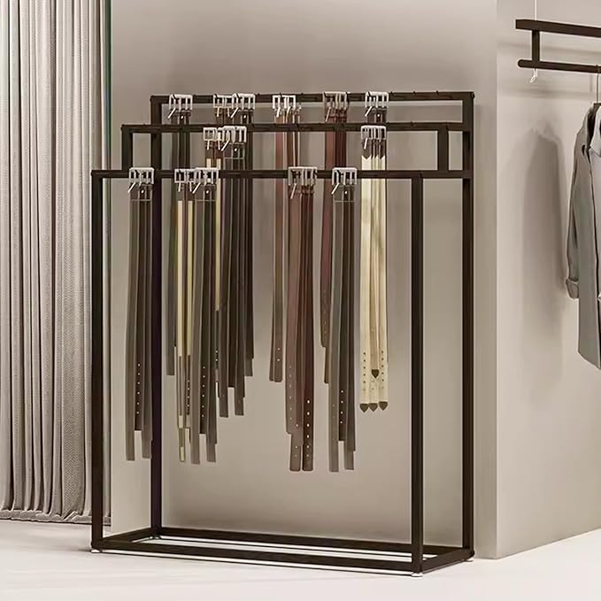 SLVUAFRN Floor Mounted Belt Hanger, Metal Men Closet Display Stand Organizer, Ties Scarf Rack Shawls Purse Shelf for Clothing Retail(Color : Black, Size : 100X40X150CM)