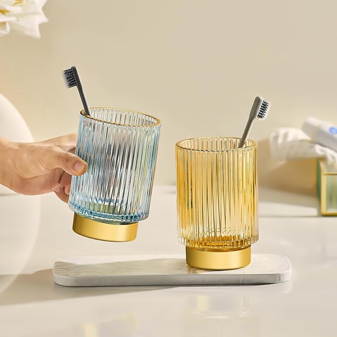LEICURACE Makeup Brush Holder Organizer,Toothbrush Holders,Desk Pen Pencil Holder,Multifunctional Vintage Glass Brush Cup（S/Milky White/A3-US）